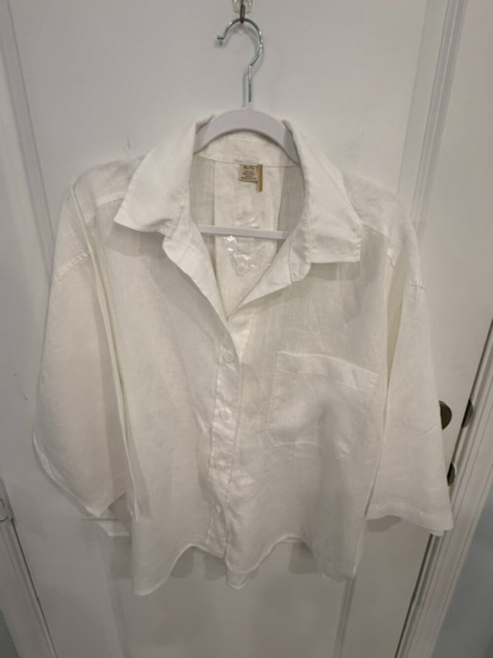 Magaschoni White Linen Button Down Shirt